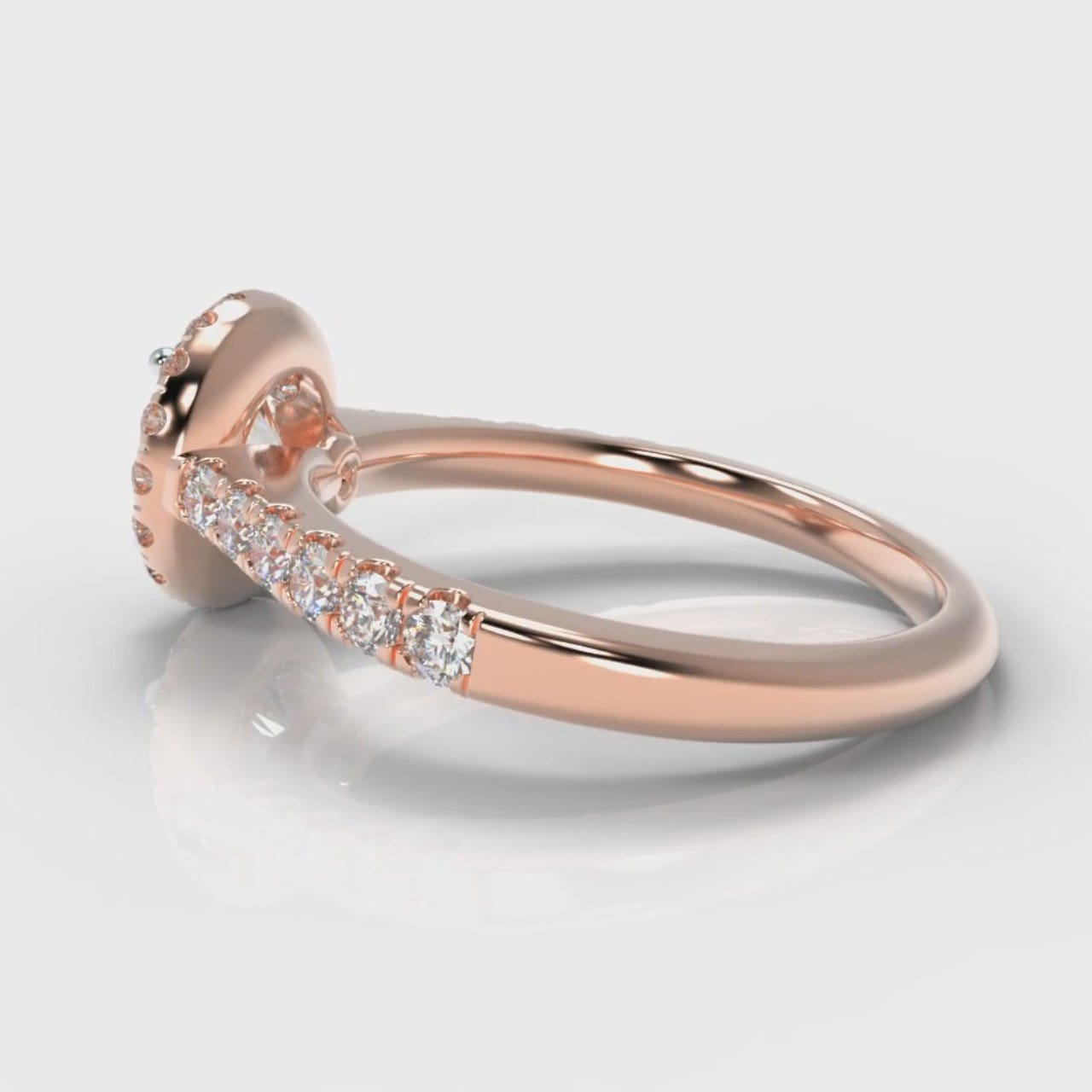 Micropavé Round Brilliant Cut Diamond Halo Engagement Ring - Rose Gold
