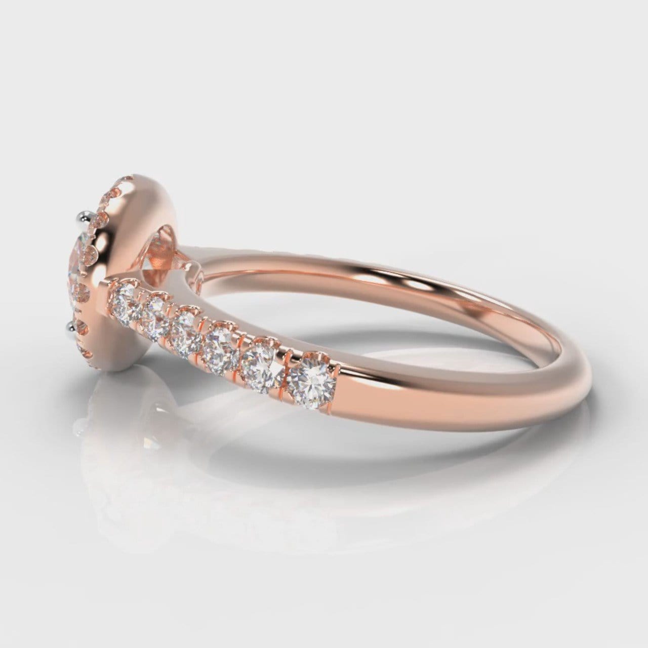 Micropavé Round Brilliant Cut Diamond Halo Engagement Ring - Rose Gold