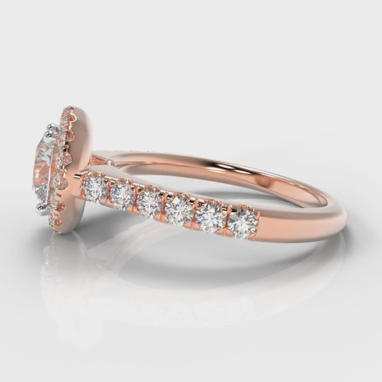 Micropavé Round Brilliant Cut Diamond Halo Engagement Ring - Rose Gold