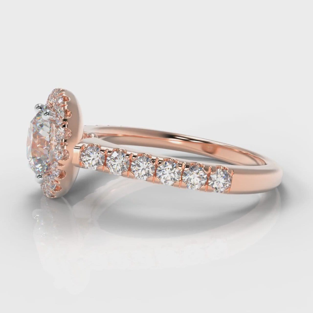 Micropavé Round Brilliant Cut Diamond Halo Engagement Ring - Rose Gold