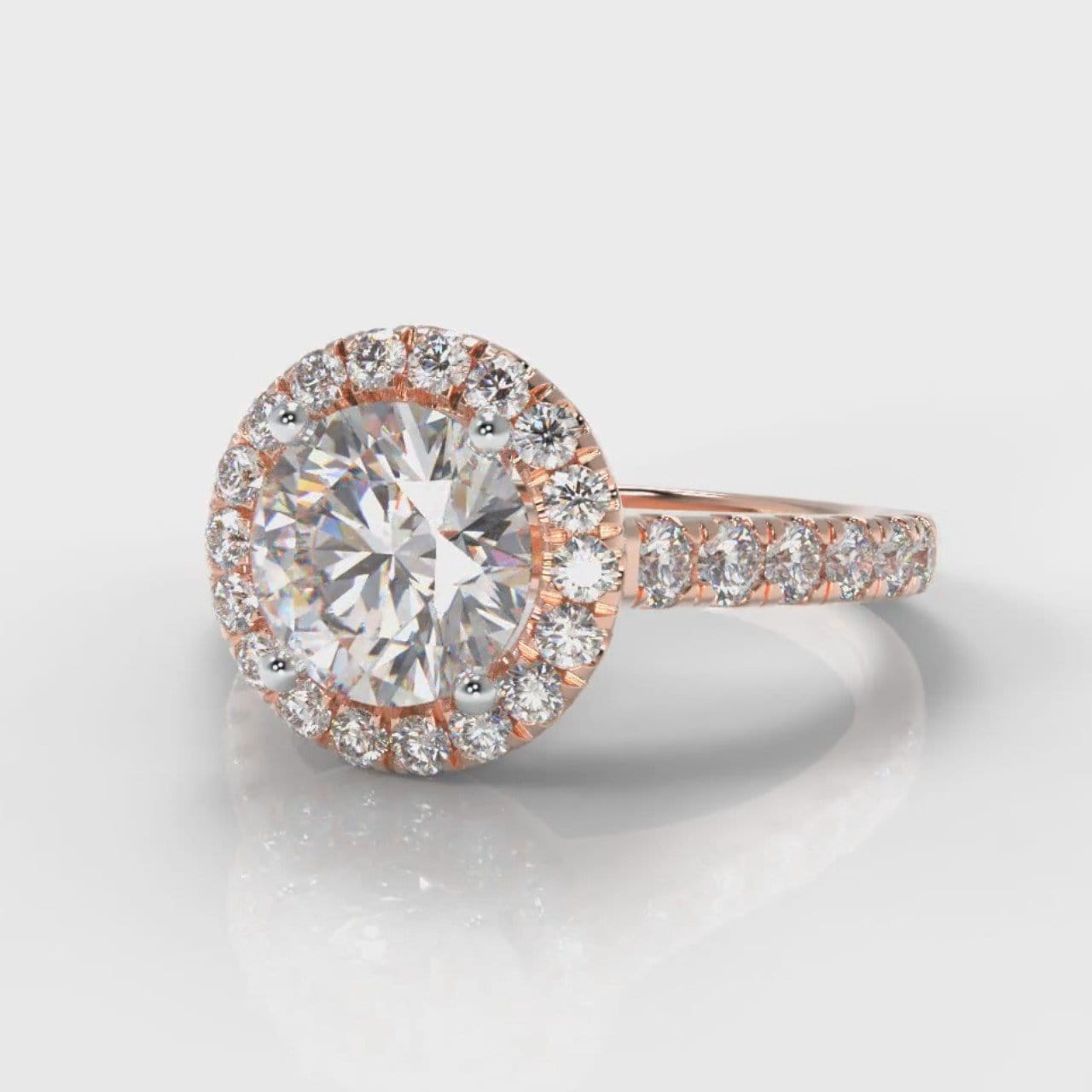 Micropavé Round Brilliant Cut Diamond Halo Engagement Ring - Rose Gold
