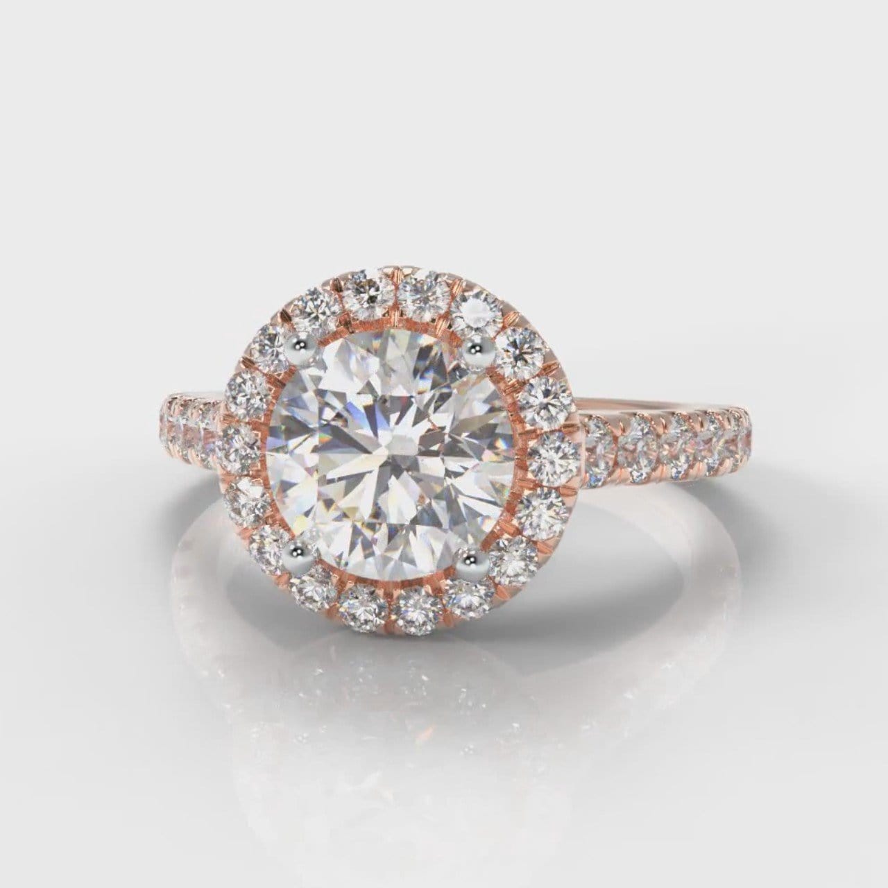 Micropavé Round Brilliant Cut Diamond Halo Engagement Ring - Rose Gold