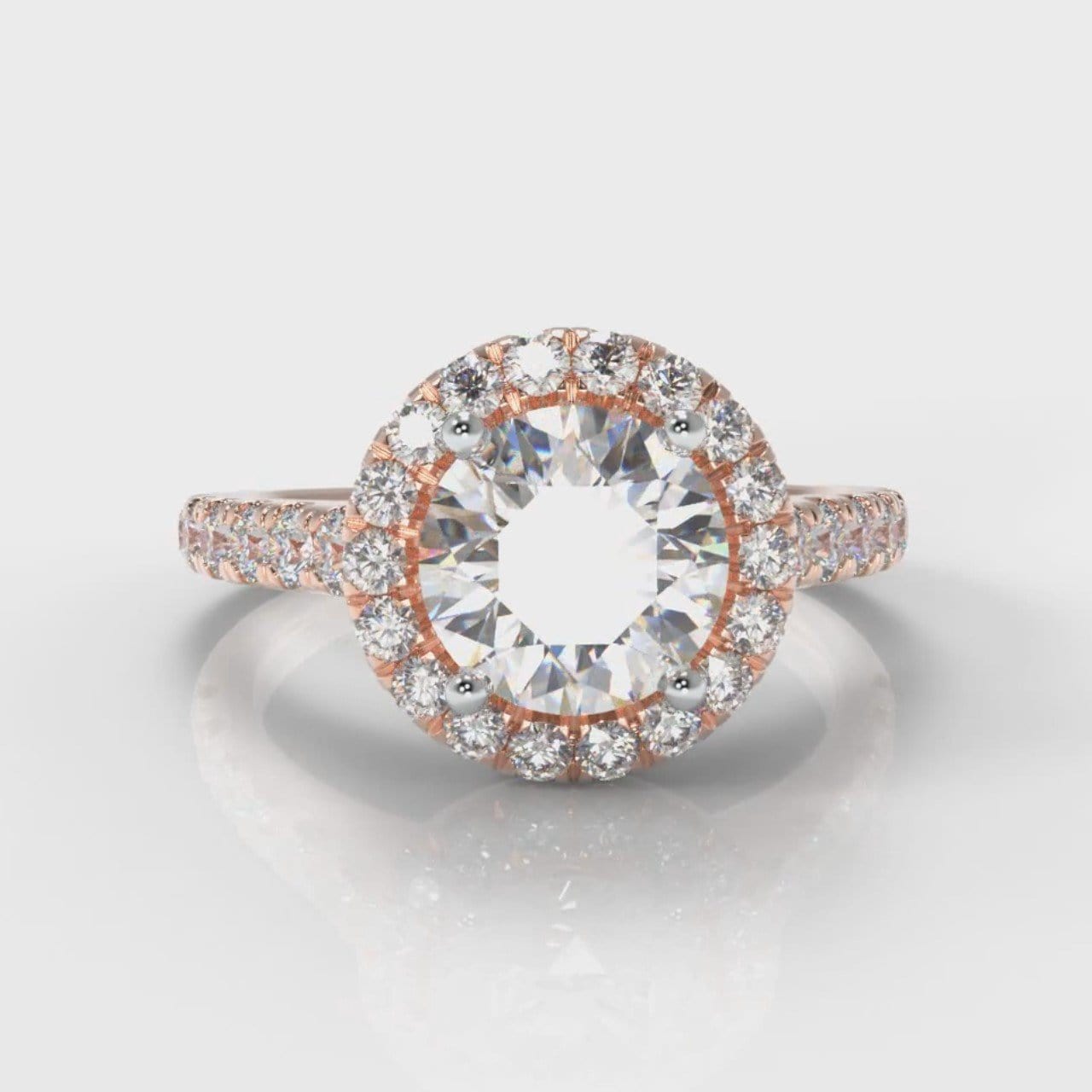 Micropavé Round Brilliant Cut Diamond Halo Engagement Ring - Rose Gold