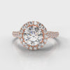 Micropavé Round Brilliant Cut Diamond Halo Engagement Ring - Rose Gold