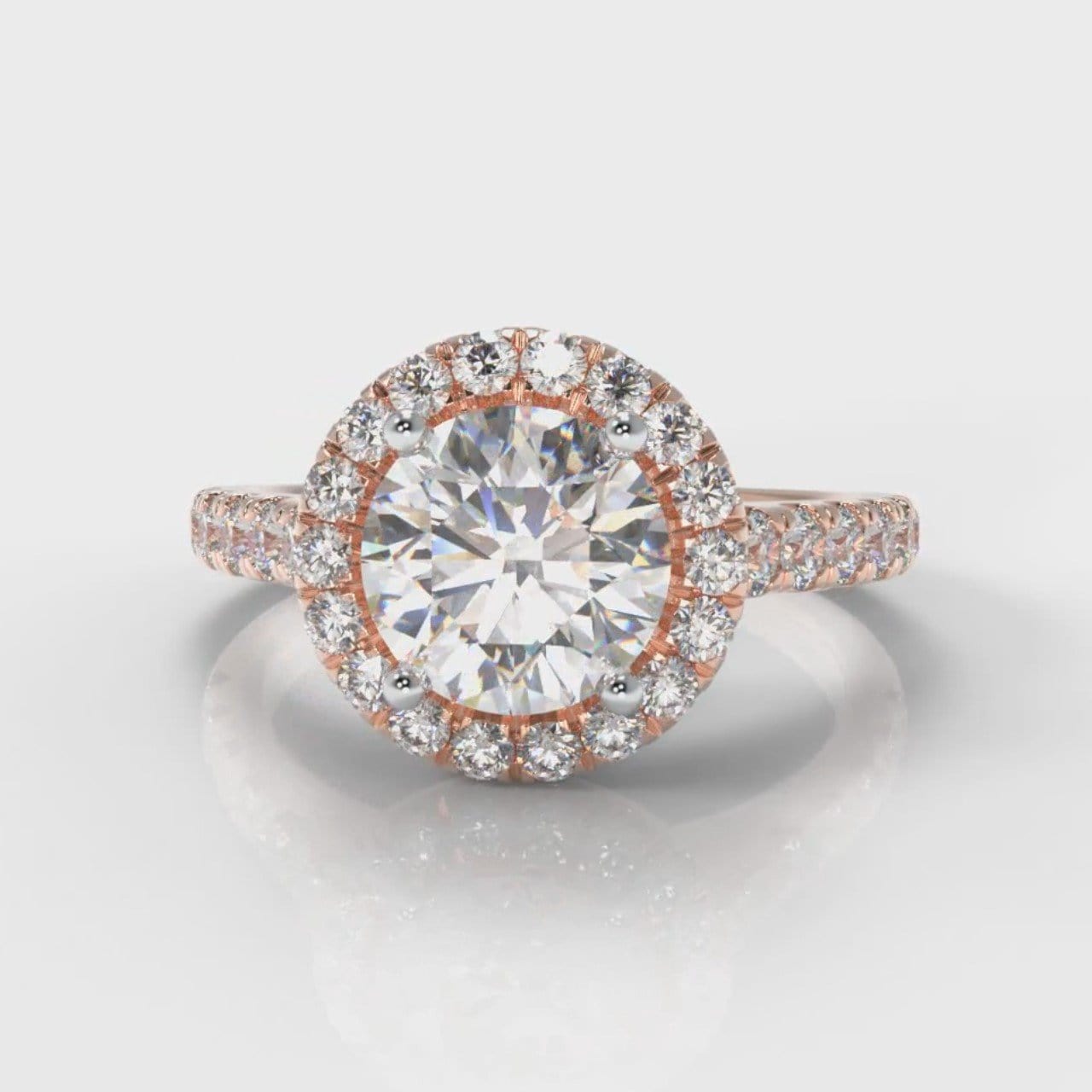 Micropavé Round Brilliant Cut Diamond Halo Engagement Ring - Rose Gold