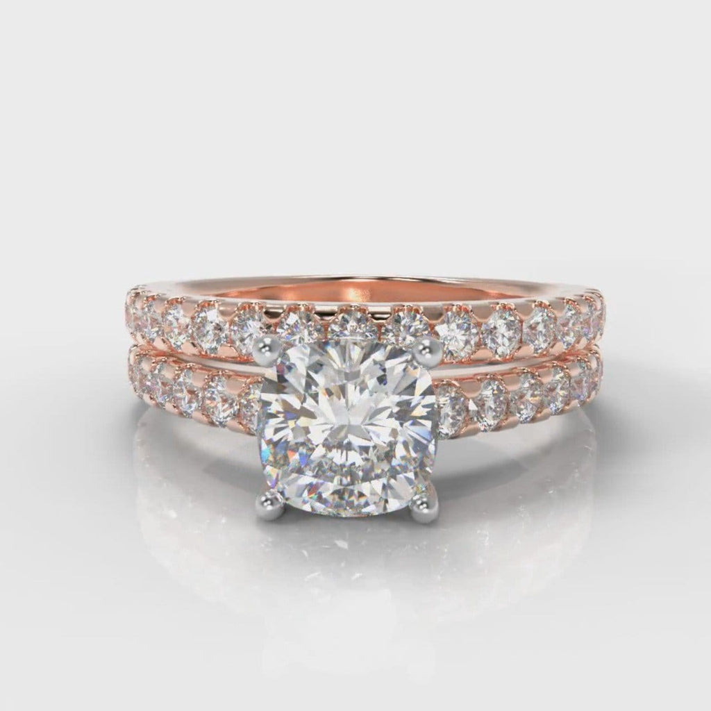 Carrée Micropavé Cushion Cut Diamond Bridal Set - Rose Gold