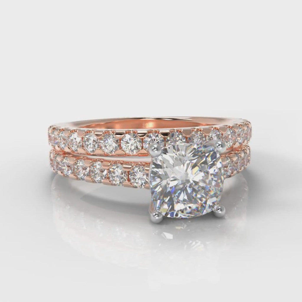 Carrée Micropavé Cushion Cut Diamond Bridal Set - Rose Gold