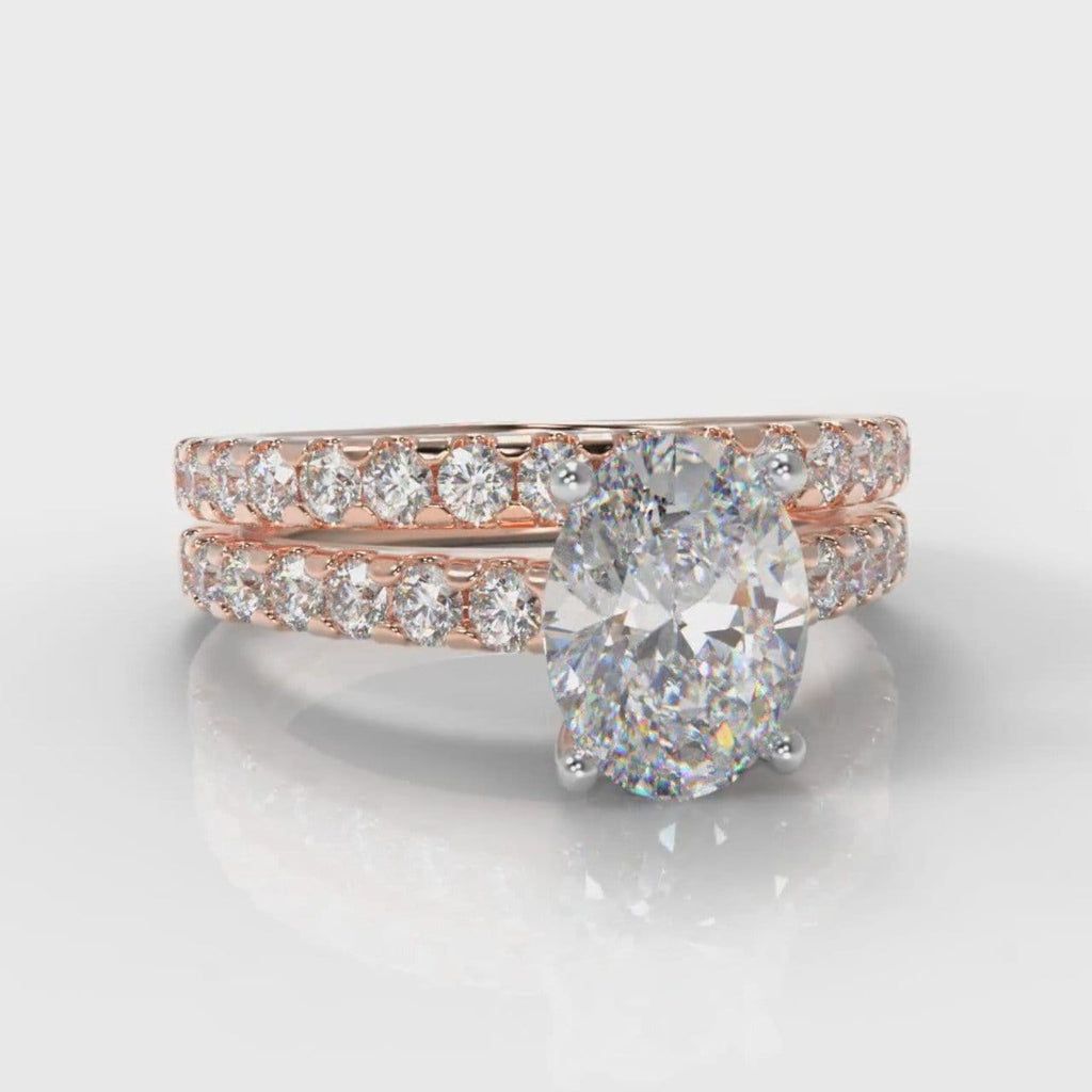 Carrée Micropavé Oval Diamond Bridal Set - Rose Gold