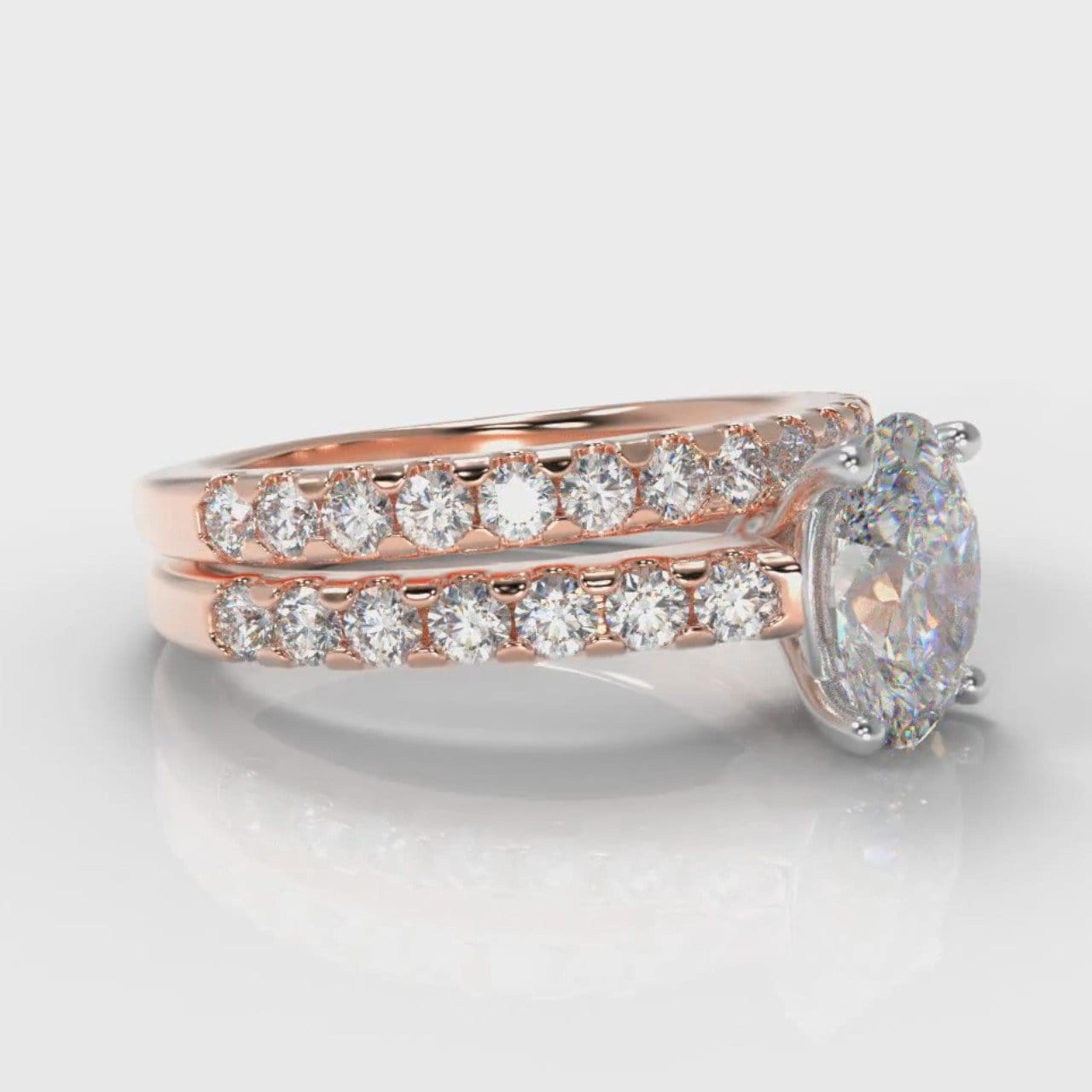 Carrée Micropavé Oval Diamond Bridal Set - Rose Gold