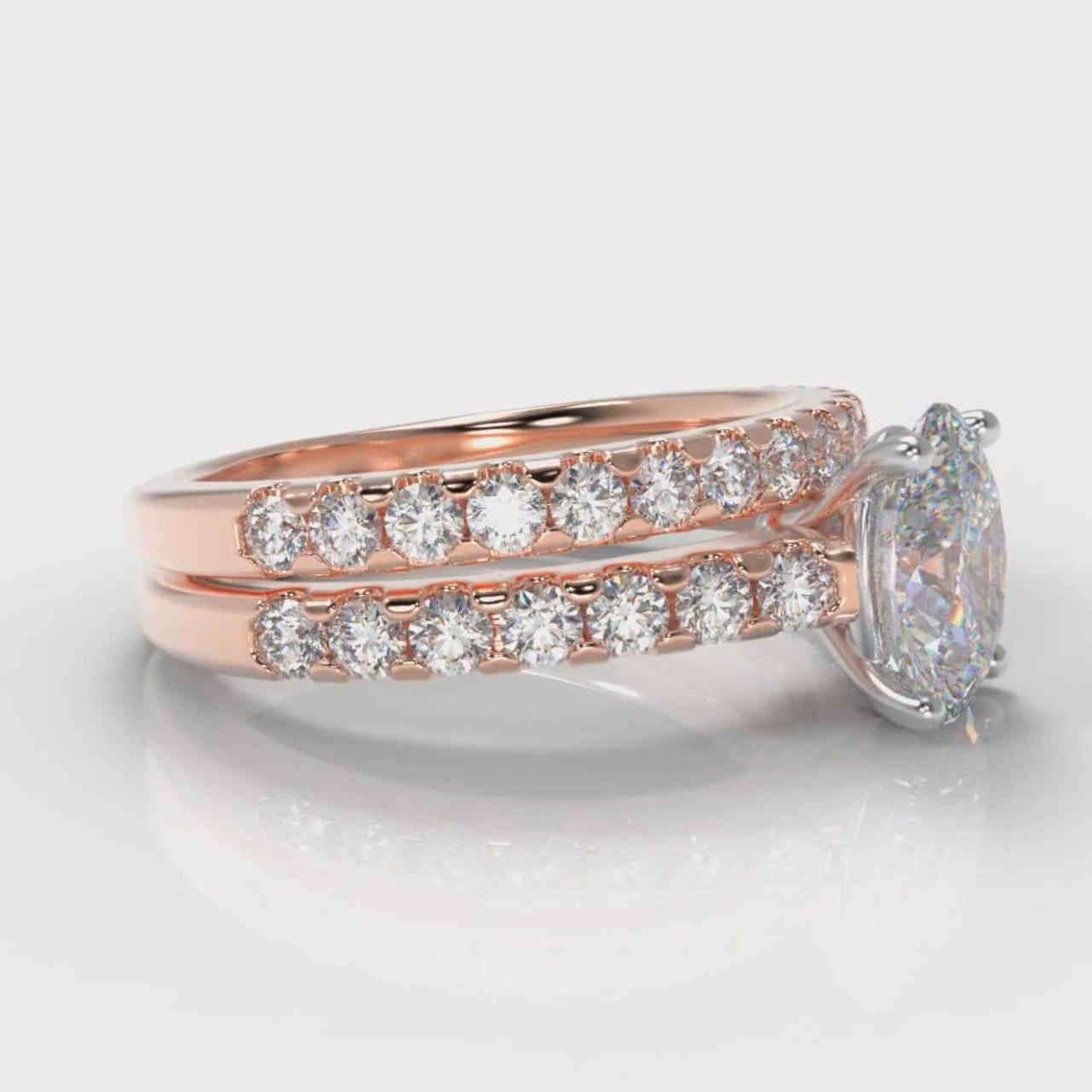 Carrée Micropavé Oval Diamond Bridal Set - Rose Gold