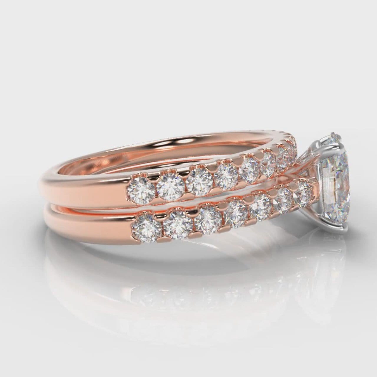 Carrée Micropavé Oval Diamond Bridal Set - Rose Gold