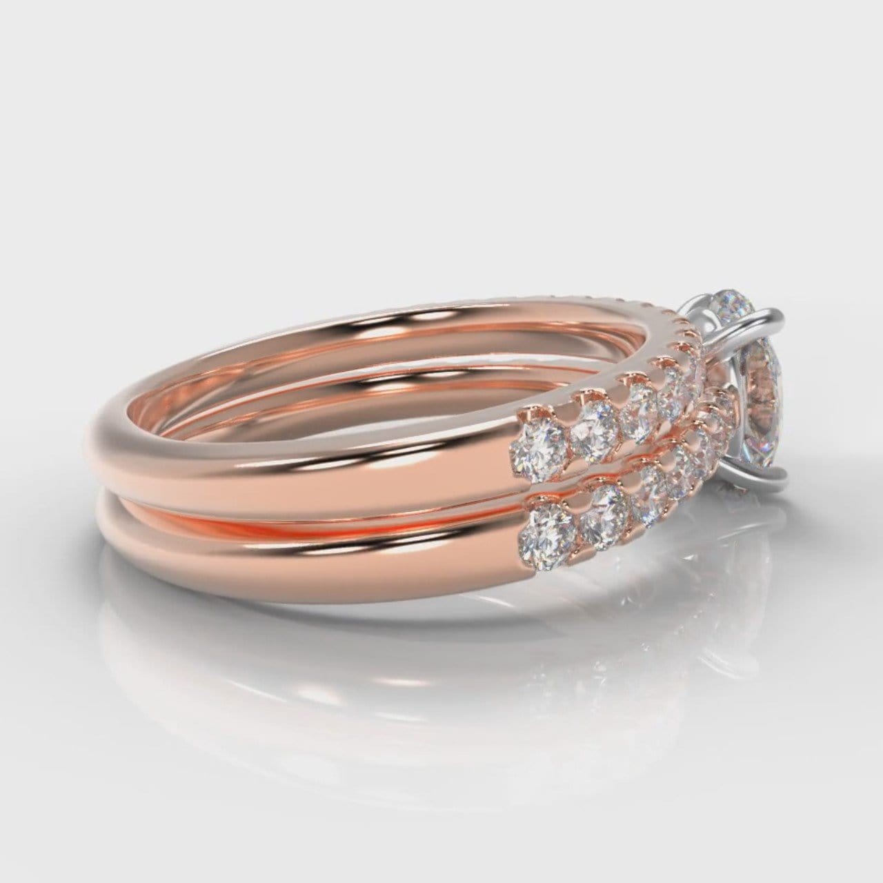Carrée Micropavé Oval Diamond Bridal Set - Rose Gold