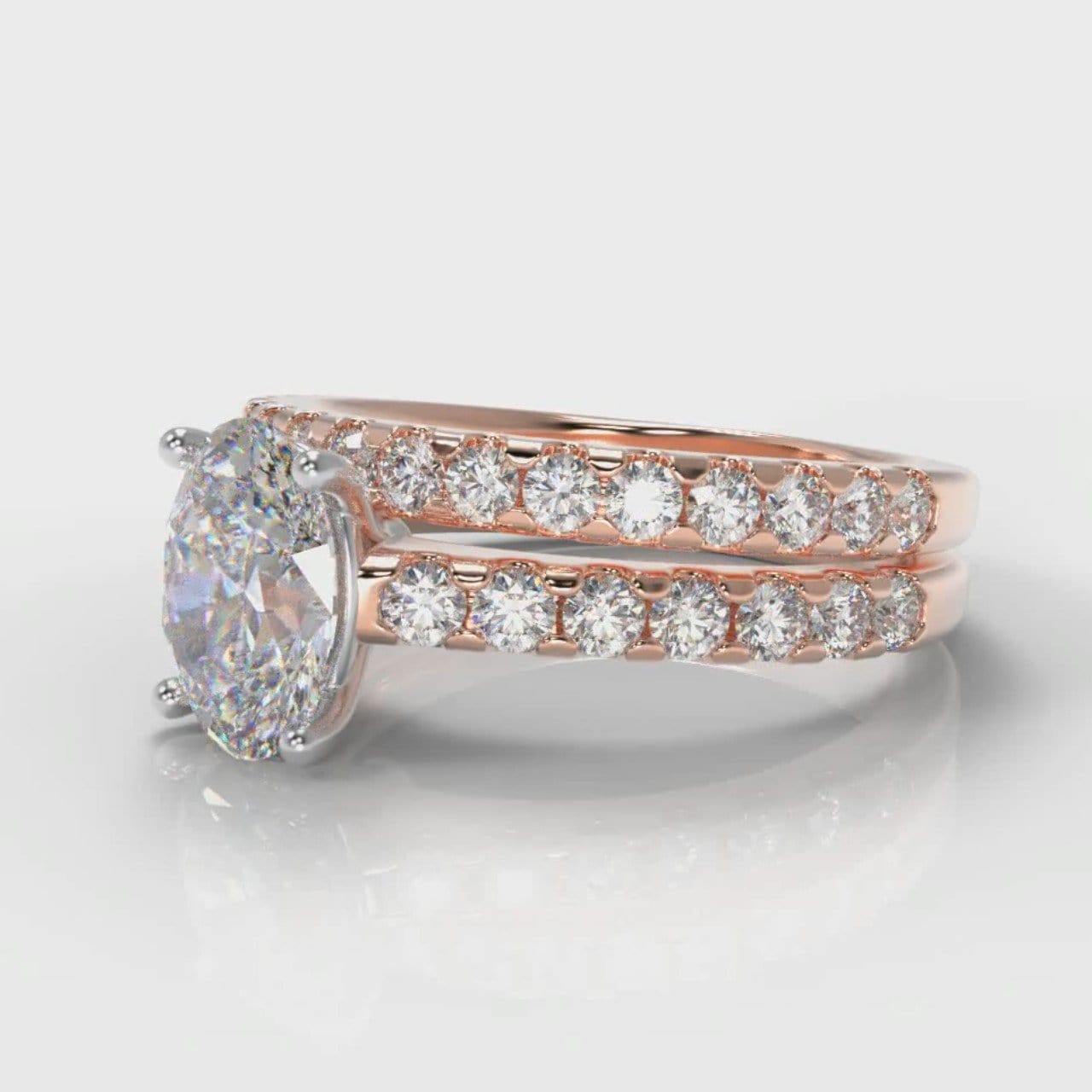 Carrée Micropavé Oval Diamond Bridal Set - Rose Gold