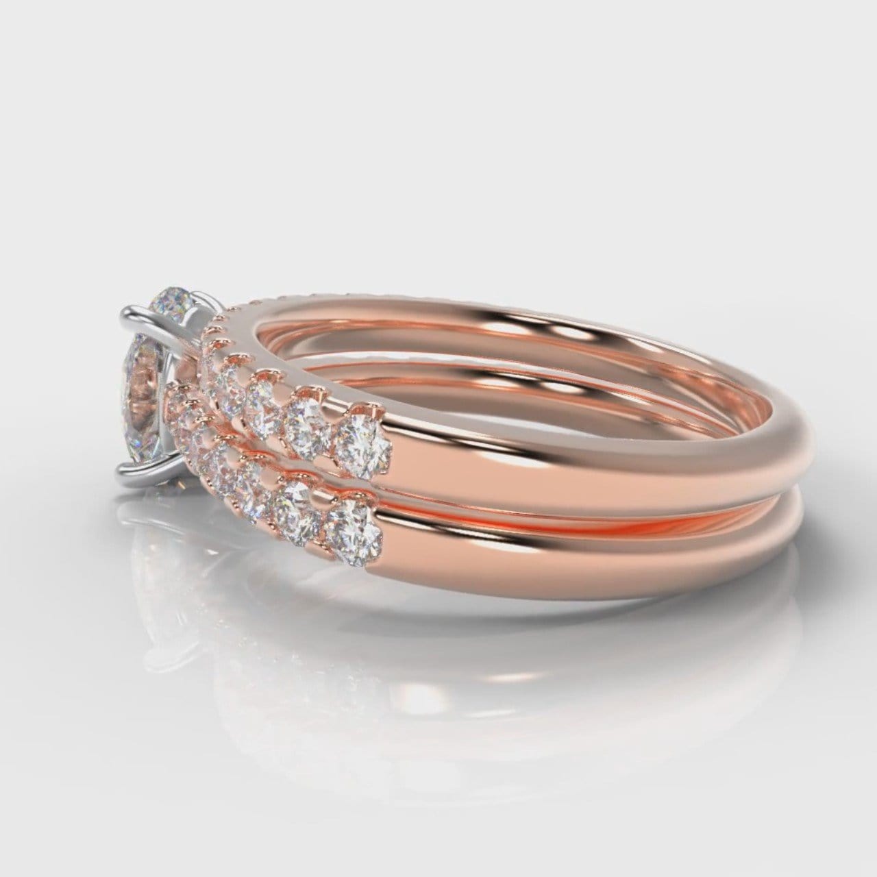Carrée Micropavé Oval Diamond Bridal Set - Rose Gold