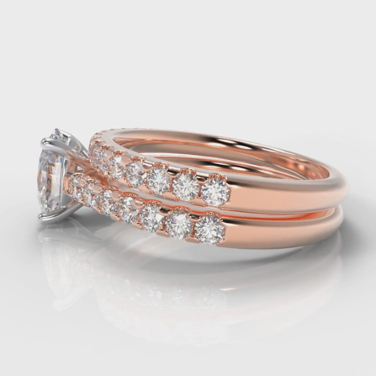 Carrée Micropavé Oval Diamond Bridal Set - Rose Gold