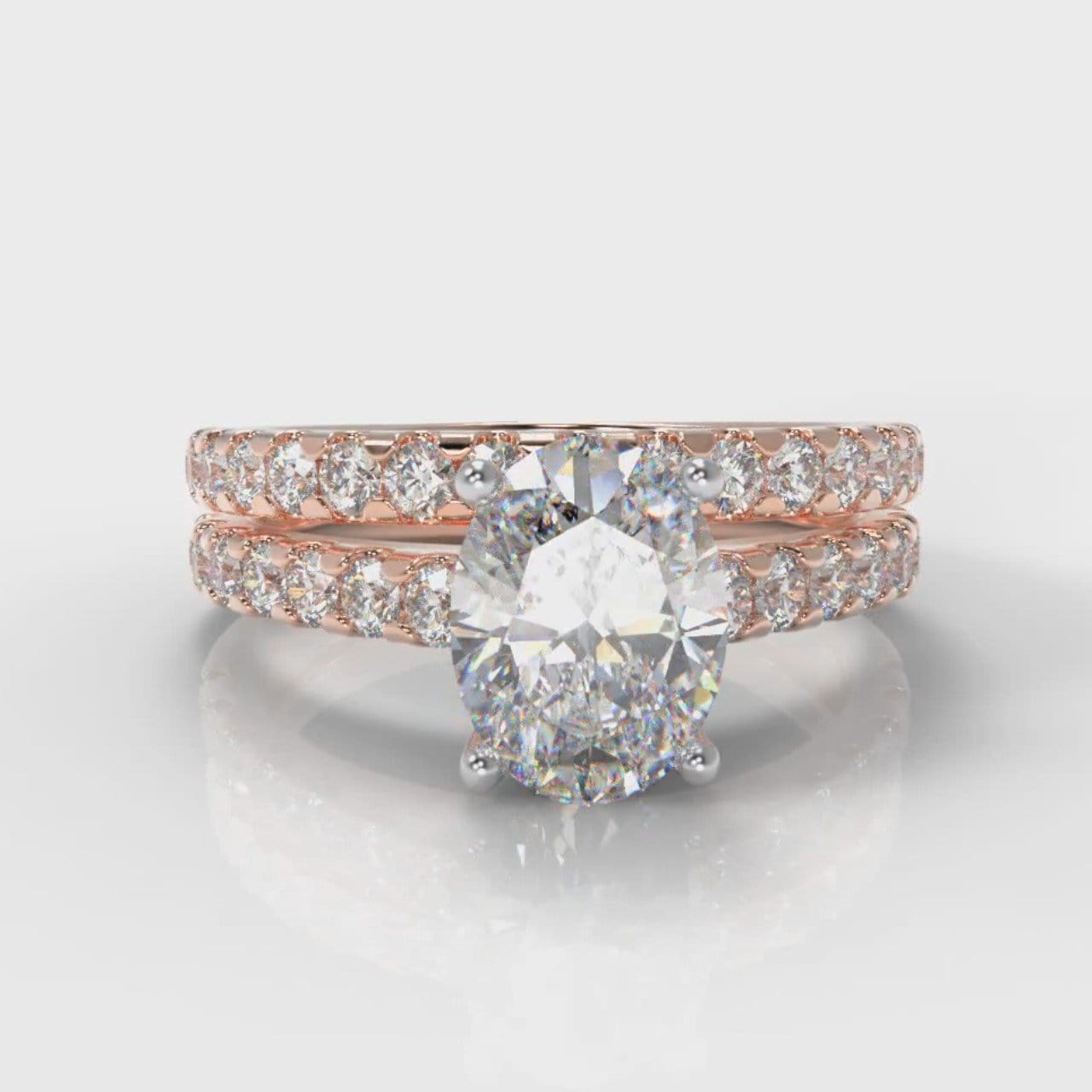 Carrée Micropavé Oval Diamond Bridal Set - Rose Gold