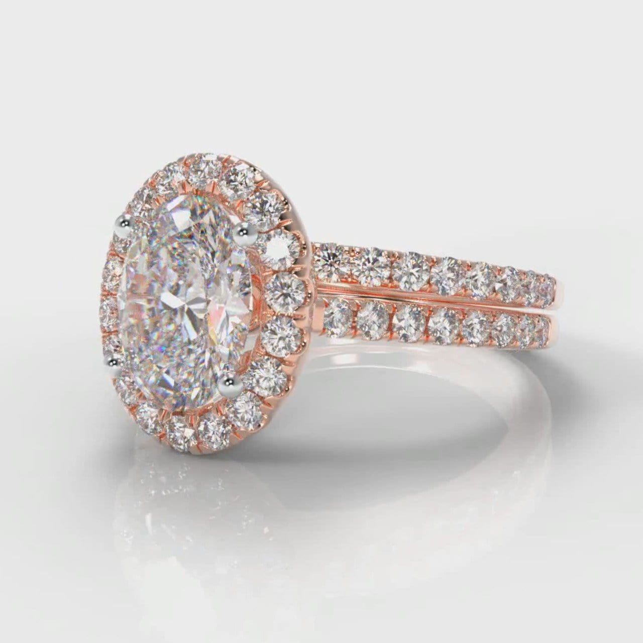 Petite Micropavé Oval Diamond Halo Bridal Set - Rose Gold