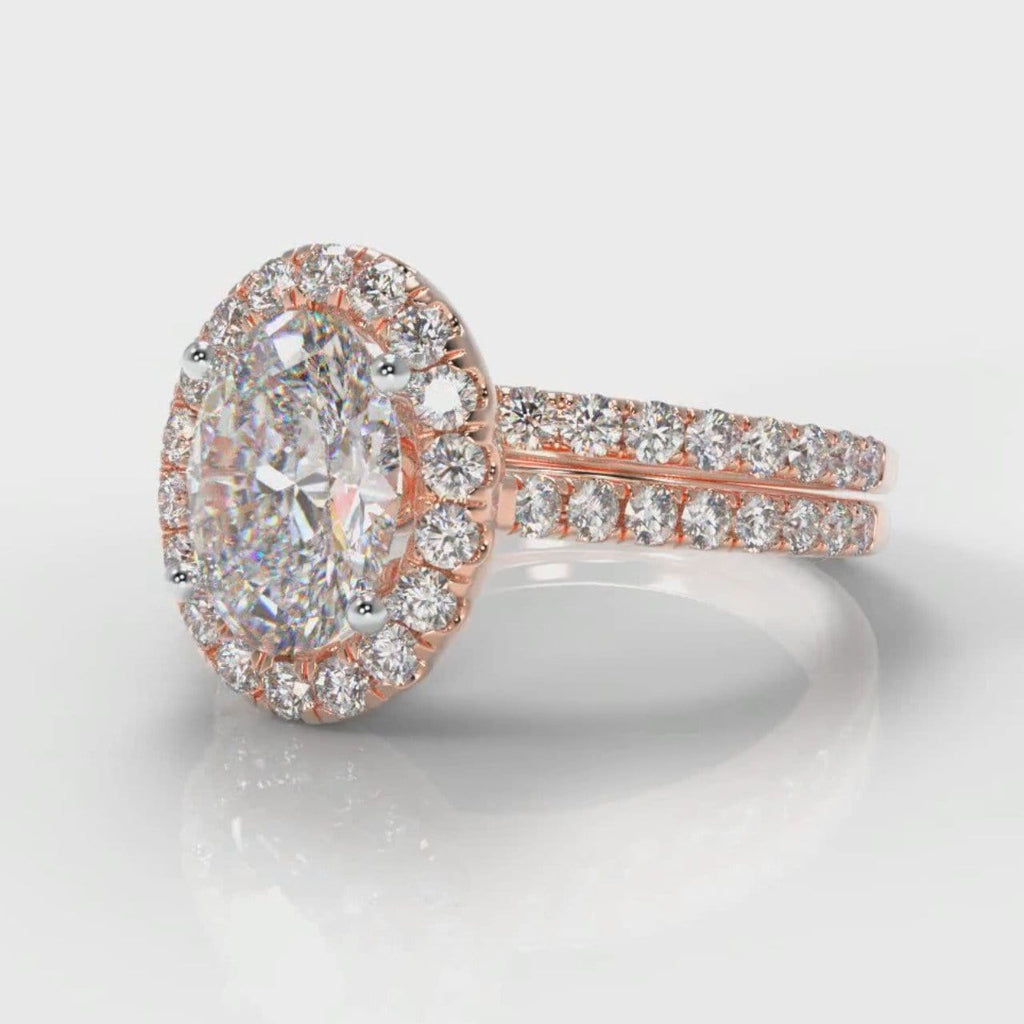 Petite Micropavé Oval Diamond Halo Bridal Set - Rose Gold