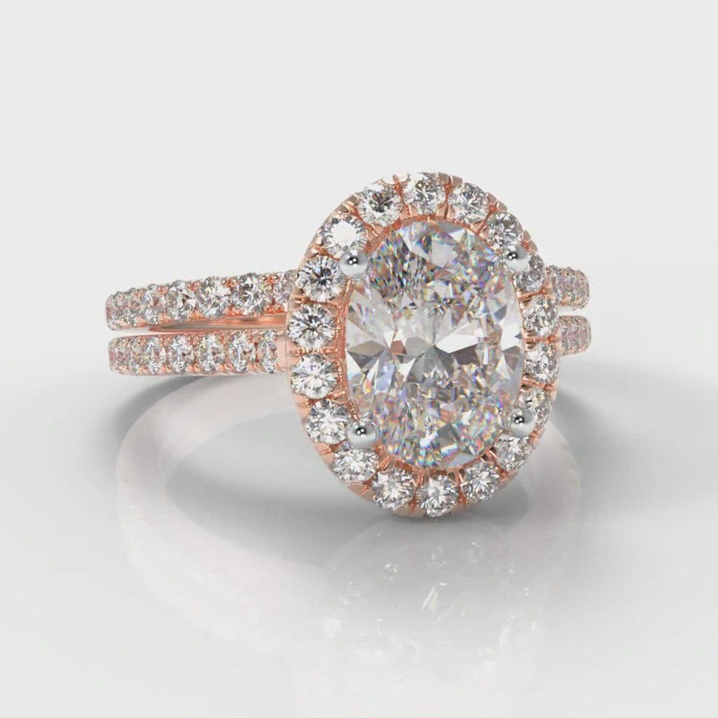 Petite Micropavé Oval Diamond Halo Bridal Set - Rose Gold