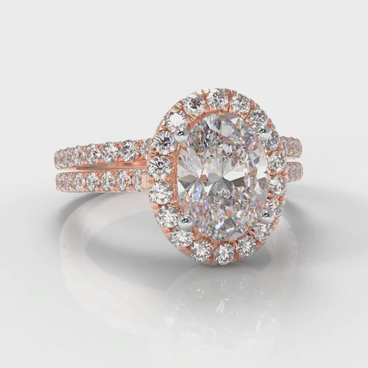 Petite Micropavé Oval Diamond Halo Bridal Set - Rose Gold