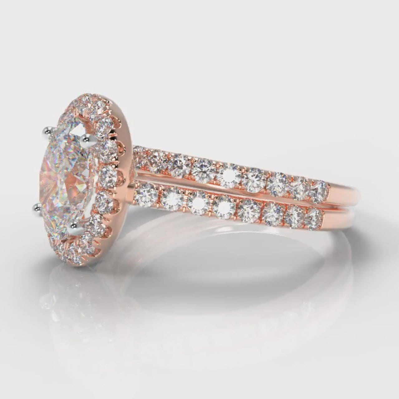 Petite Micropavé Oval Diamond Halo Bridal Set - Rose Gold