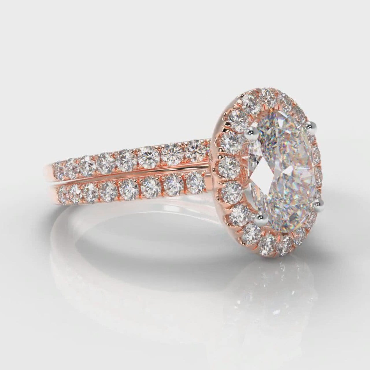 Petite Micropavé Oval Diamond Halo Bridal Set - Rose Gold