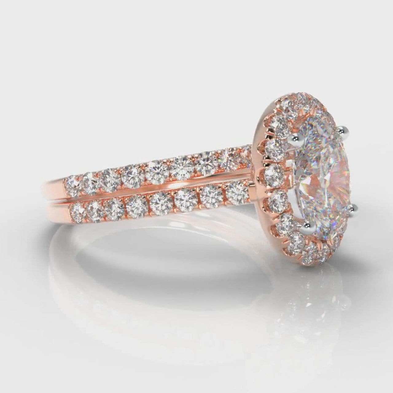 Petite Micropavé Oval Diamond Halo Bridal Set - Rose Gold