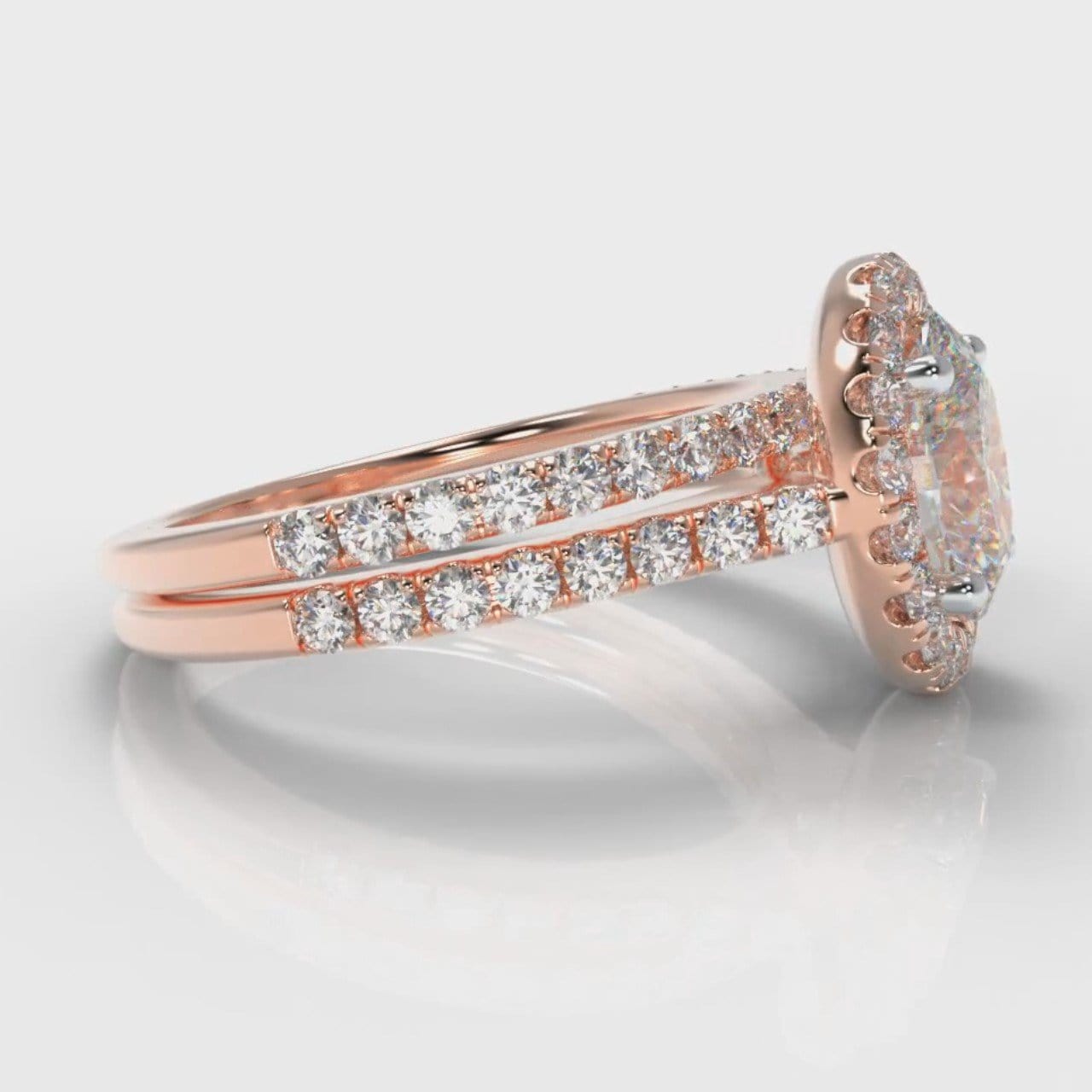 Petite Micropavé Oval Diamond Halo Bridal Set - Rose Gold