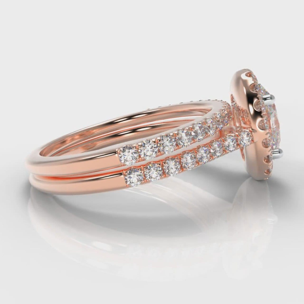 Petite Micropavé Oval Diamond Halo Bridal Set - Rose Gold