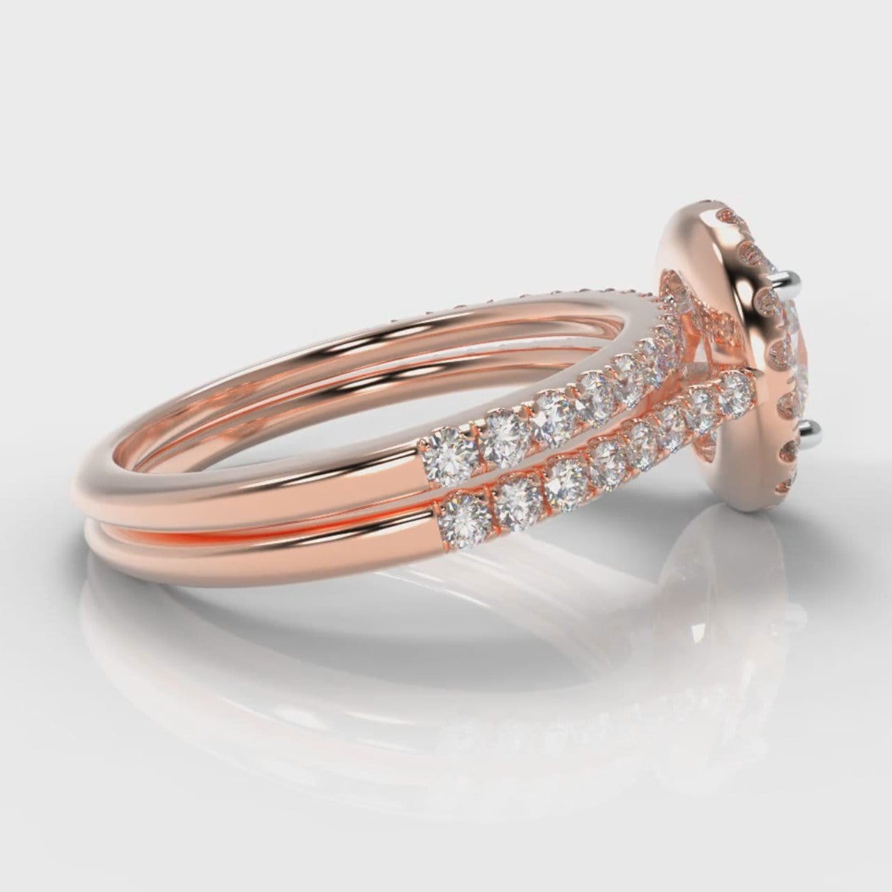 Petite Micropavé Oval Diamond Halo Bridal Set - Rose Gold