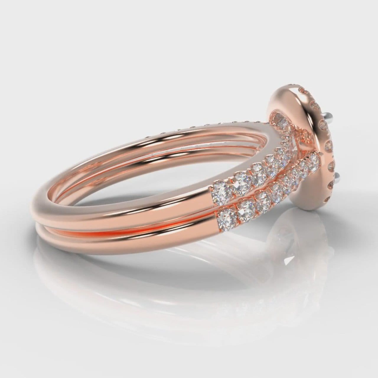 Petite Micropavé Oval Diamond Halo Bridal Set - Rose Gold