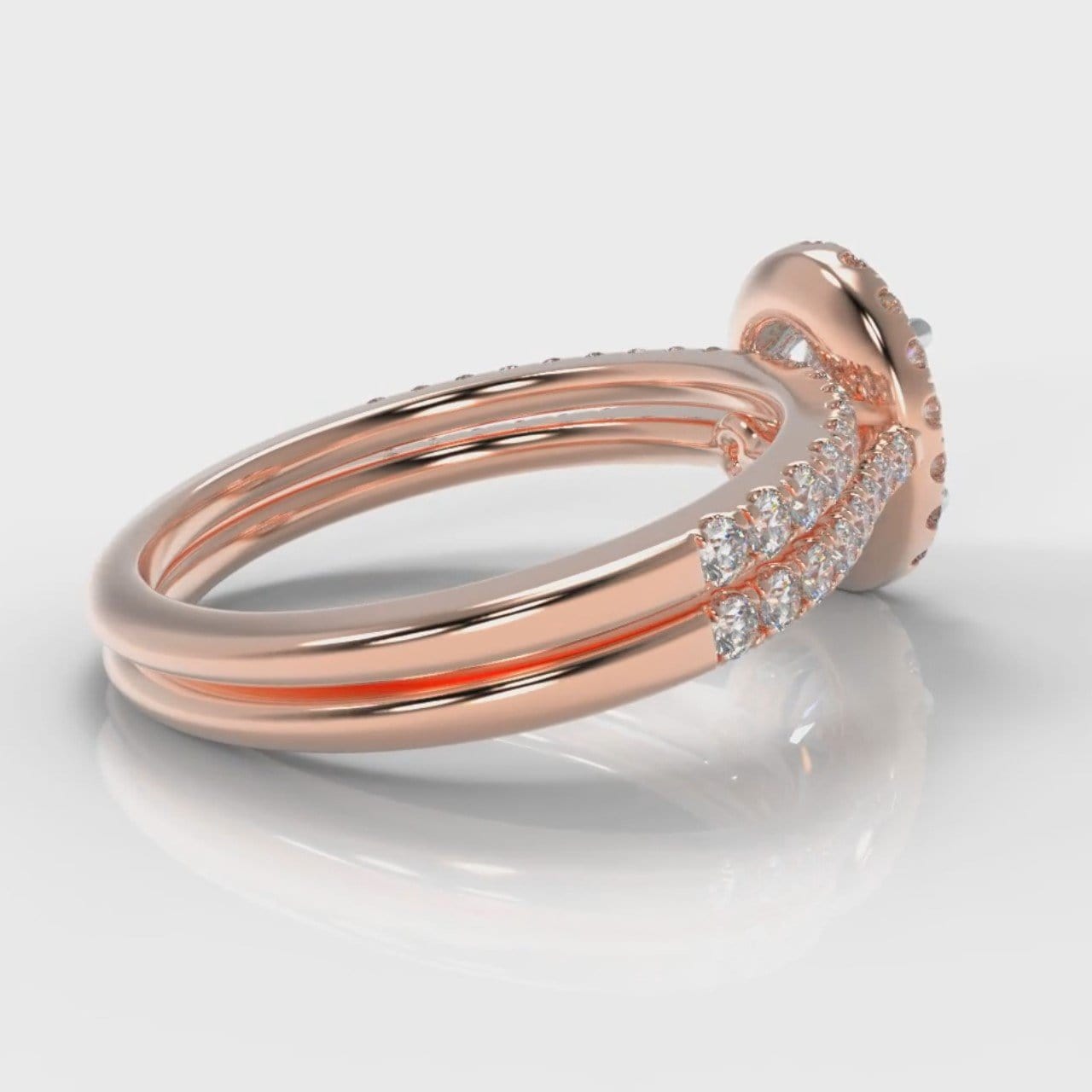 Petite Micropavé Oval Diamond Halo Bridal Set - Rose Gold