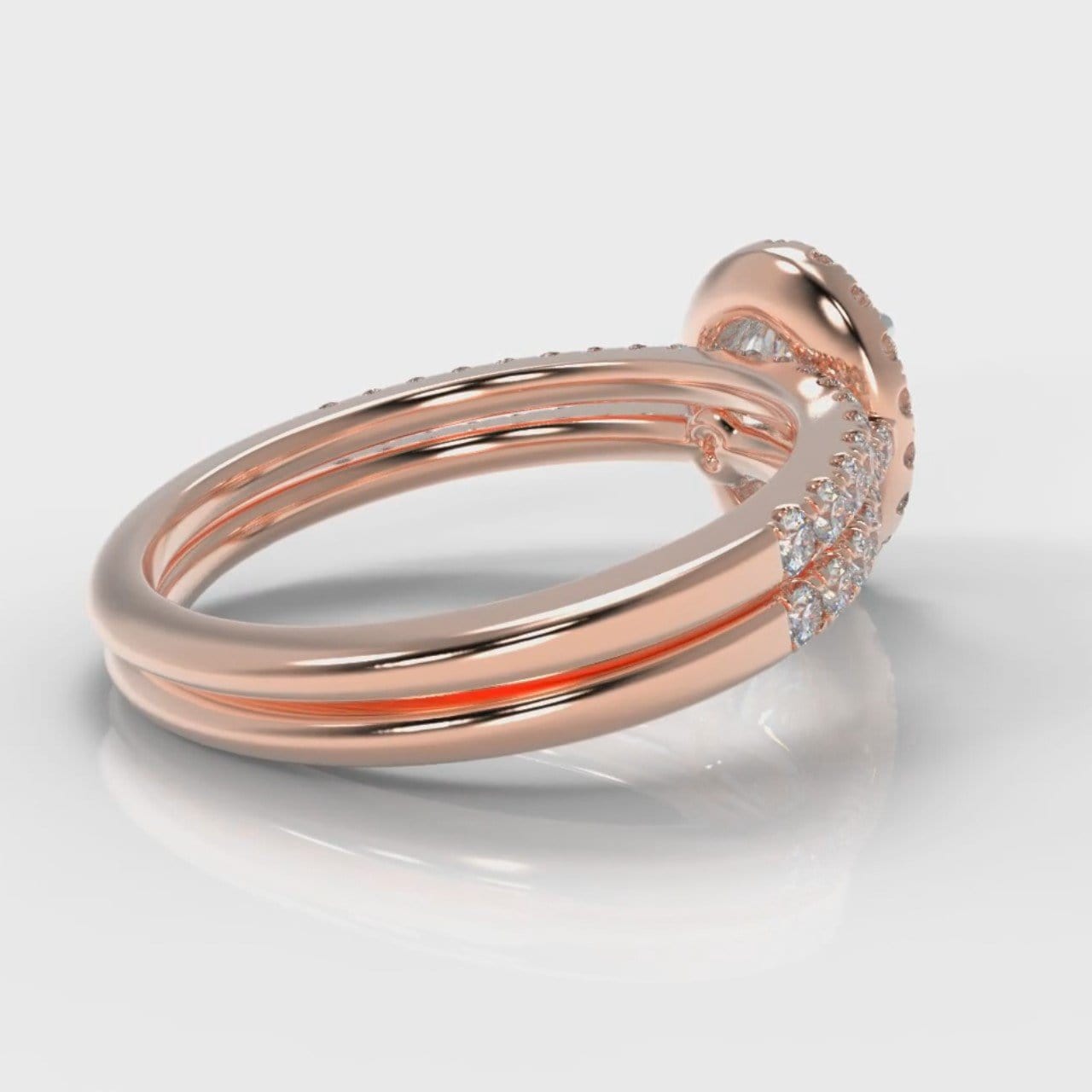 Petite Micropavé Oval Diamond Halo Bridal Set - Rose Gold