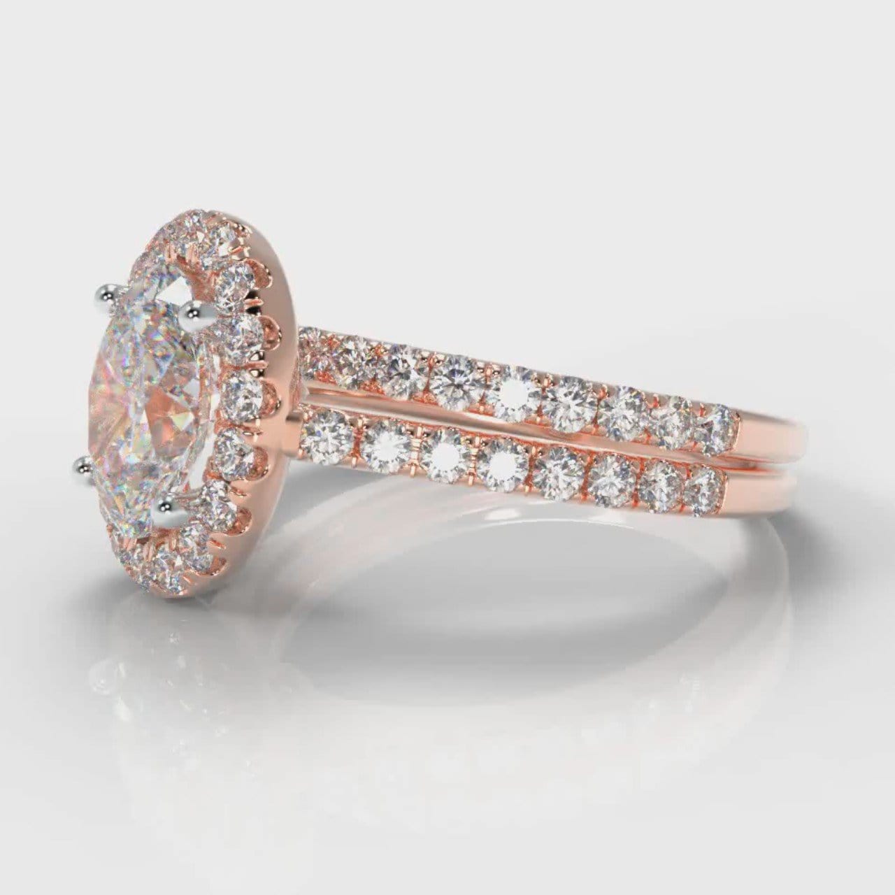 Petite Micropavé Oval Diamond Halo Bridal Set - Rose Gold