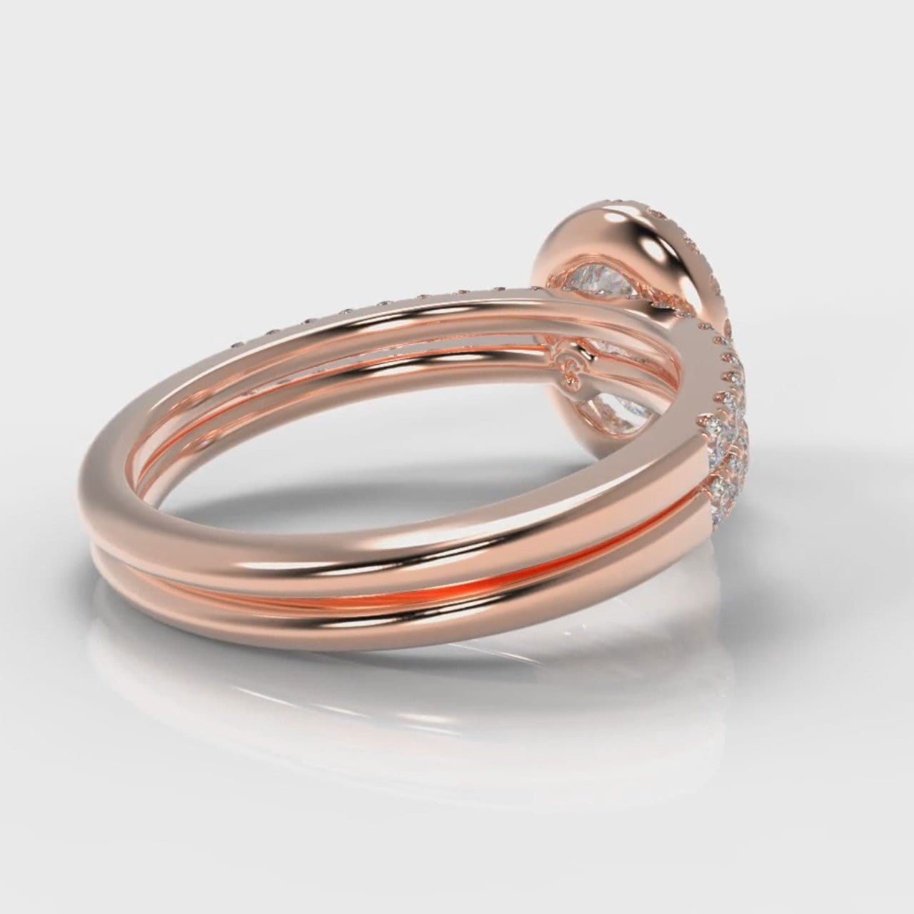 Petite Micropavé Oval Diamond Halo Bridal Set - Rose Gold
