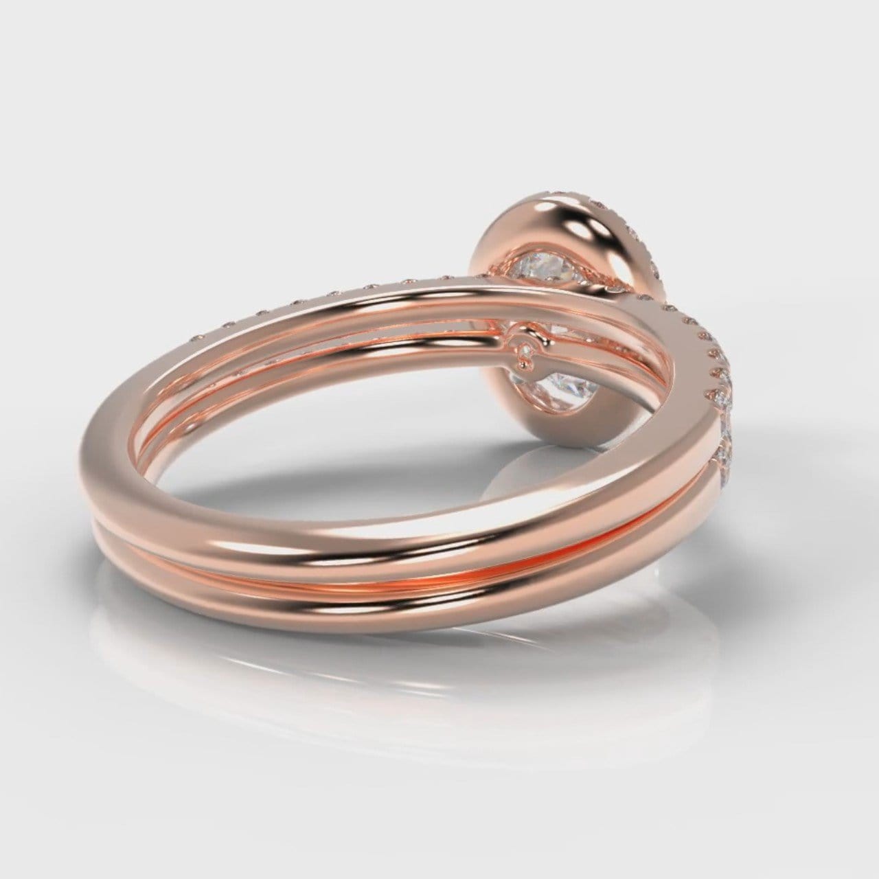 Petite Micropavé Oval Diamond Halo Bridal Set - Rose Gold