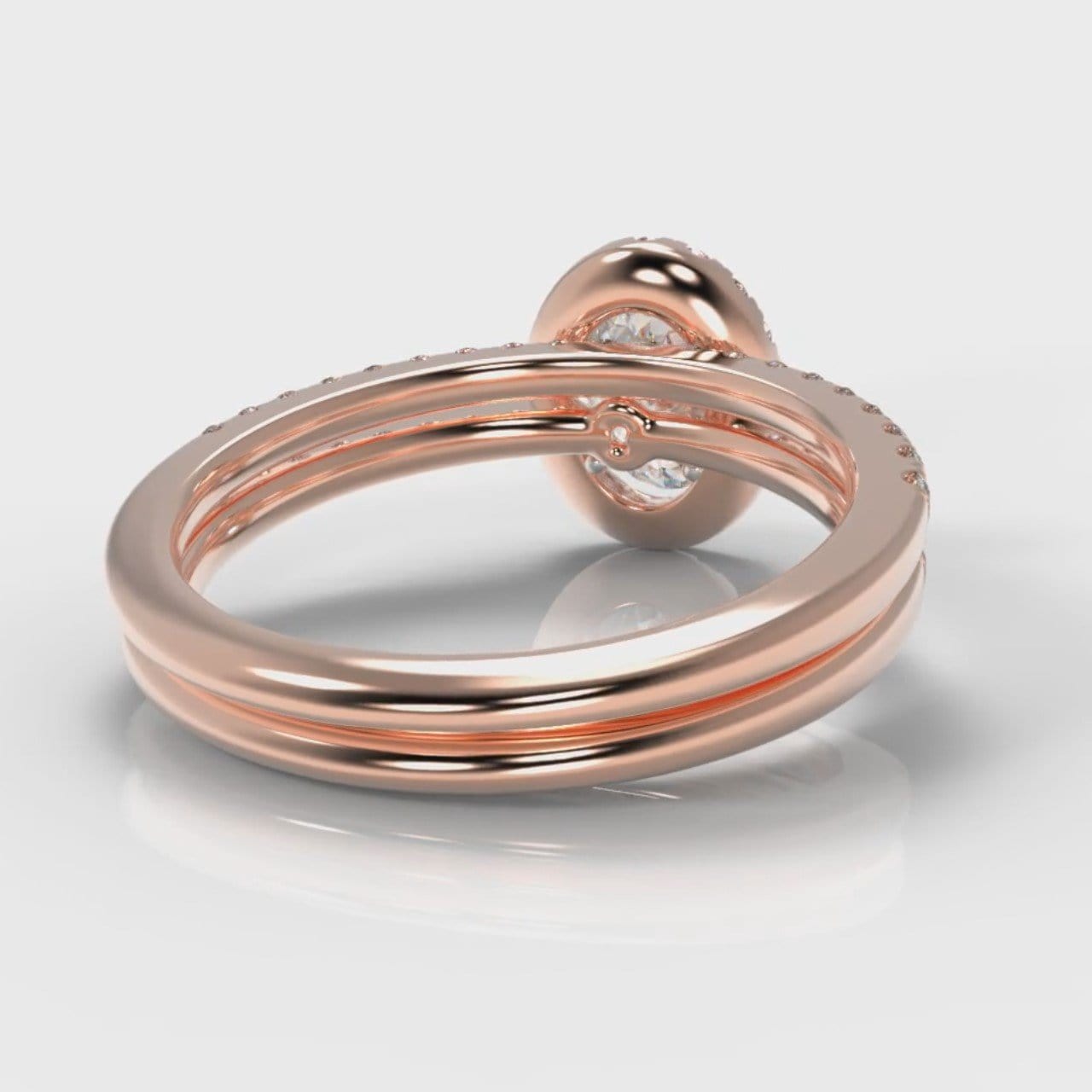Petite Micropavé Oval Diamond Halo Bridal Set - Rose Gold