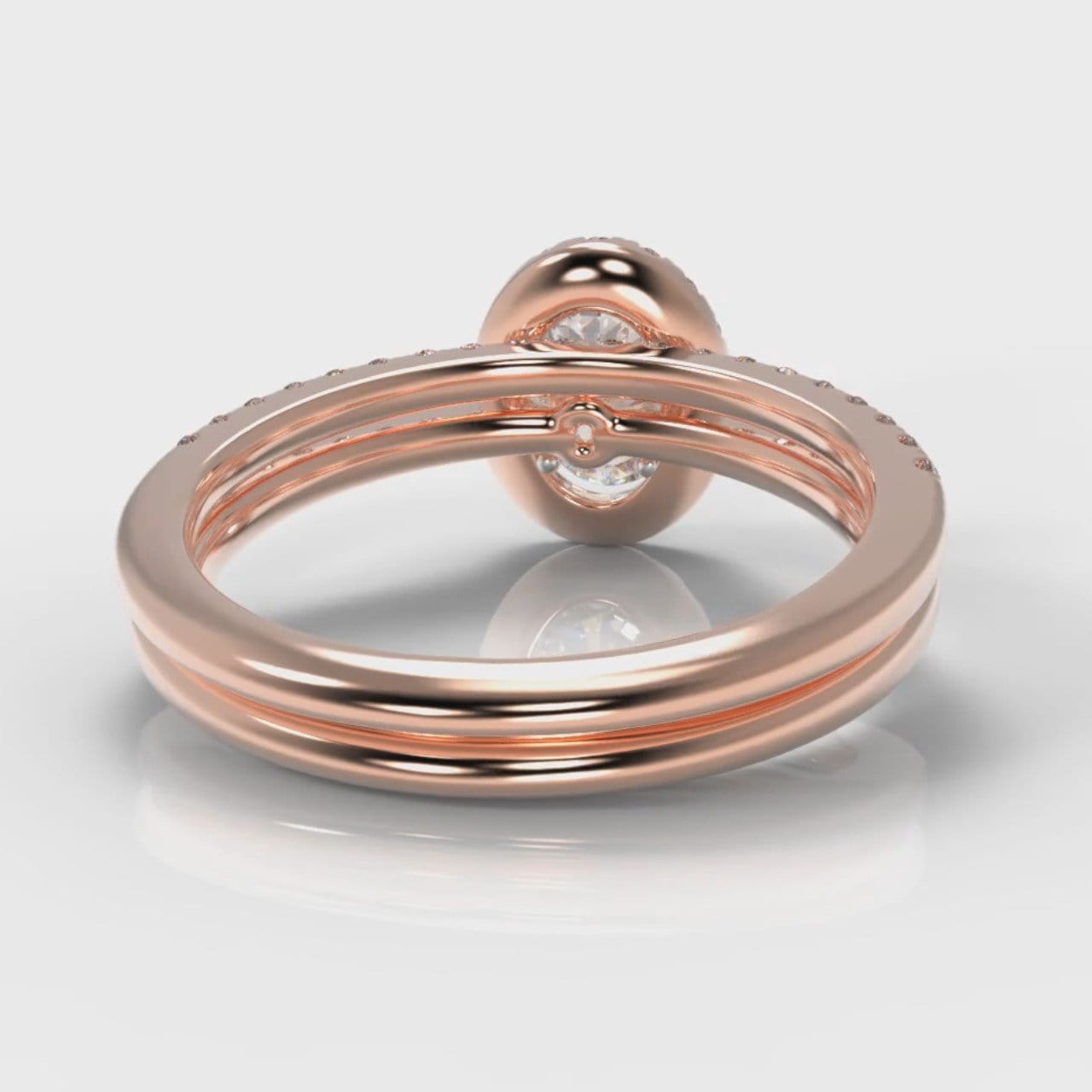 Petite Micropavé Oval Diamond Halo Bridal Set - Rose Gold