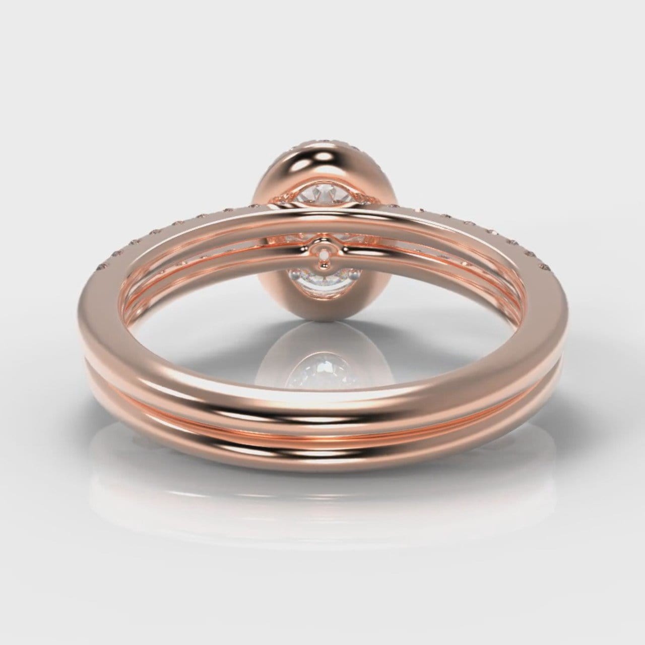 Petite Micropavé Oval Diamond Halo Bridal Set - Rose Gold