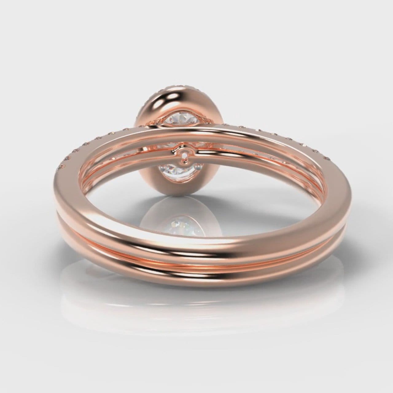 Petite Micropavé Oval Diamond Halo Bridal Set - Rose Gold