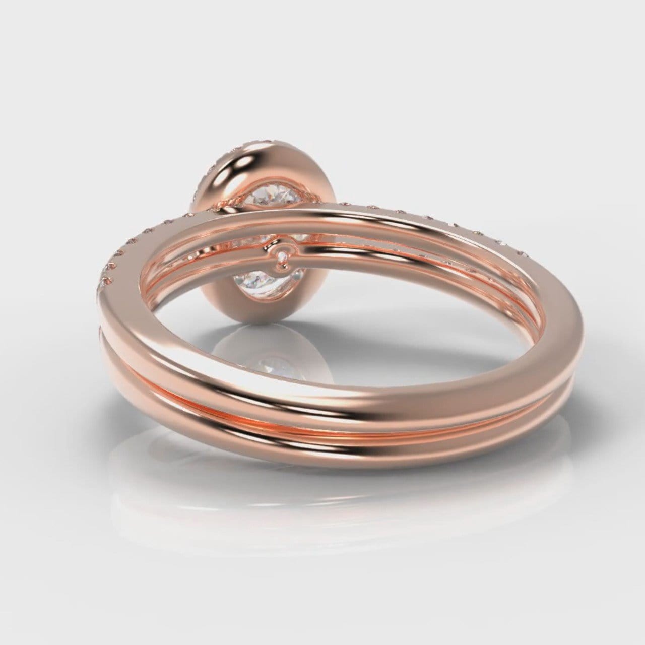 Petite Micropavé Oval Diamond Halo Bridal Set - Rose Gold
