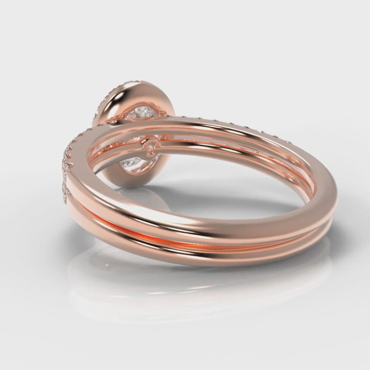 Petite Micropavé Oval Diamond Halo Bridal Set - Rose Gold