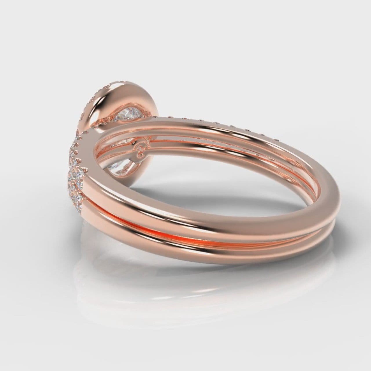 Petite Micropavé Oval Diamond Halo Bridal Set - Rose Gold