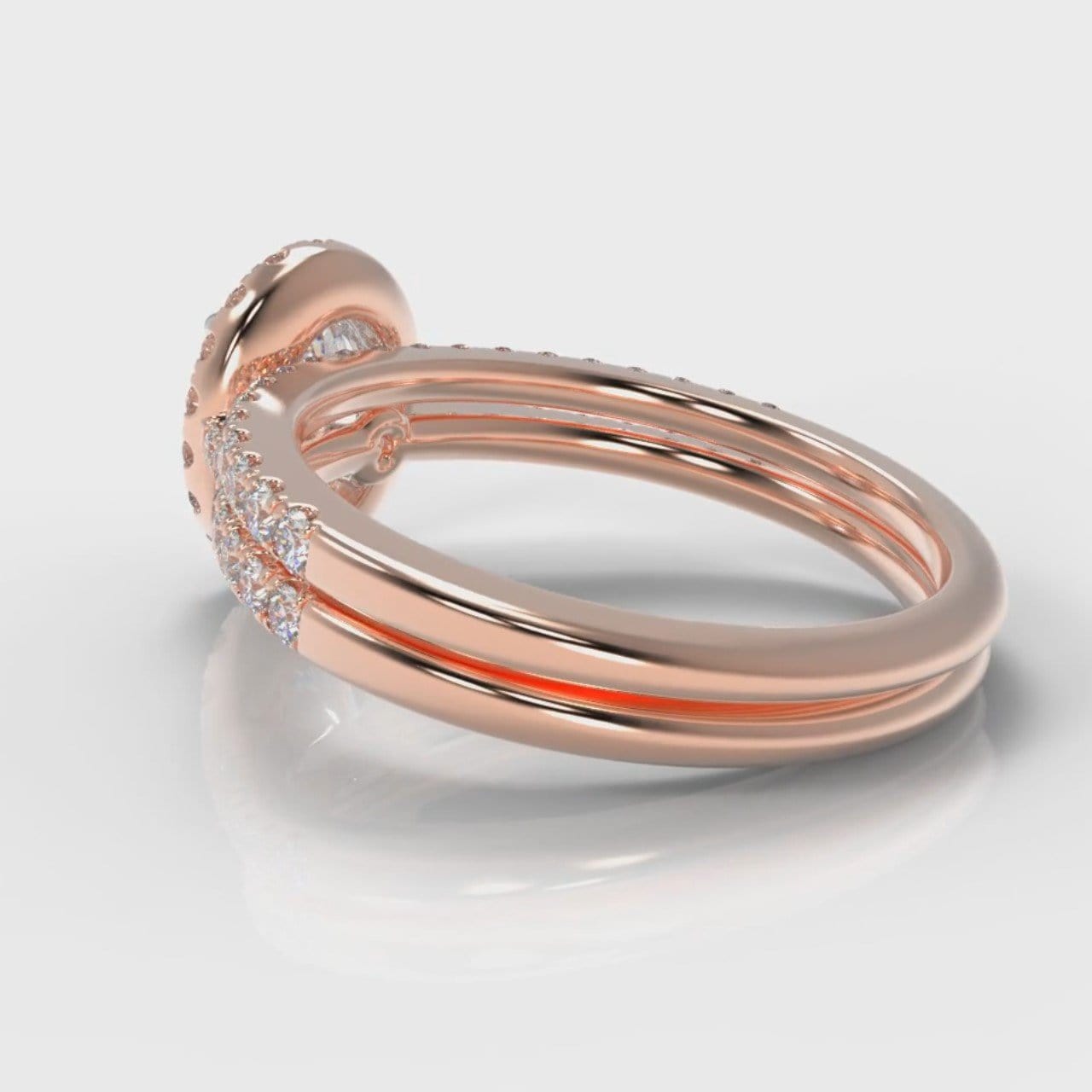 Petite Micropavé Oval Diamond Halo Bridal Set - Rose Gold