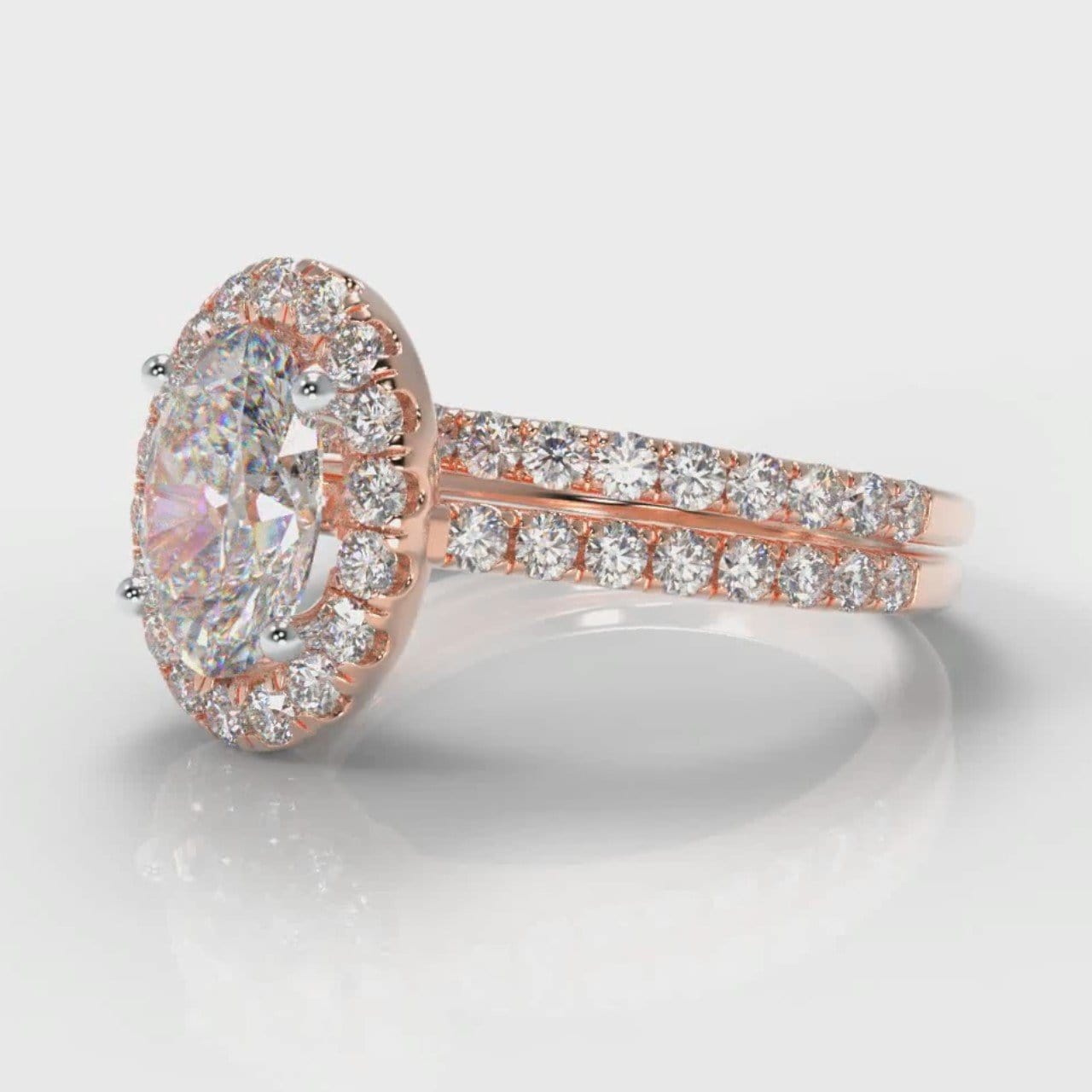Petite Micropavé Oval Diamond Halo Bridal Set - Rose Gold