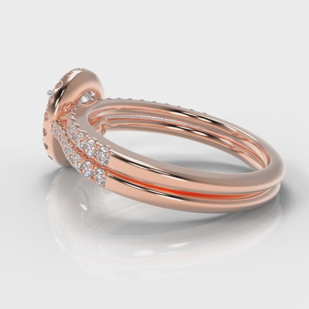 Petite Micropavé Oval Diamond Halo Bridal Set - Rose Gold