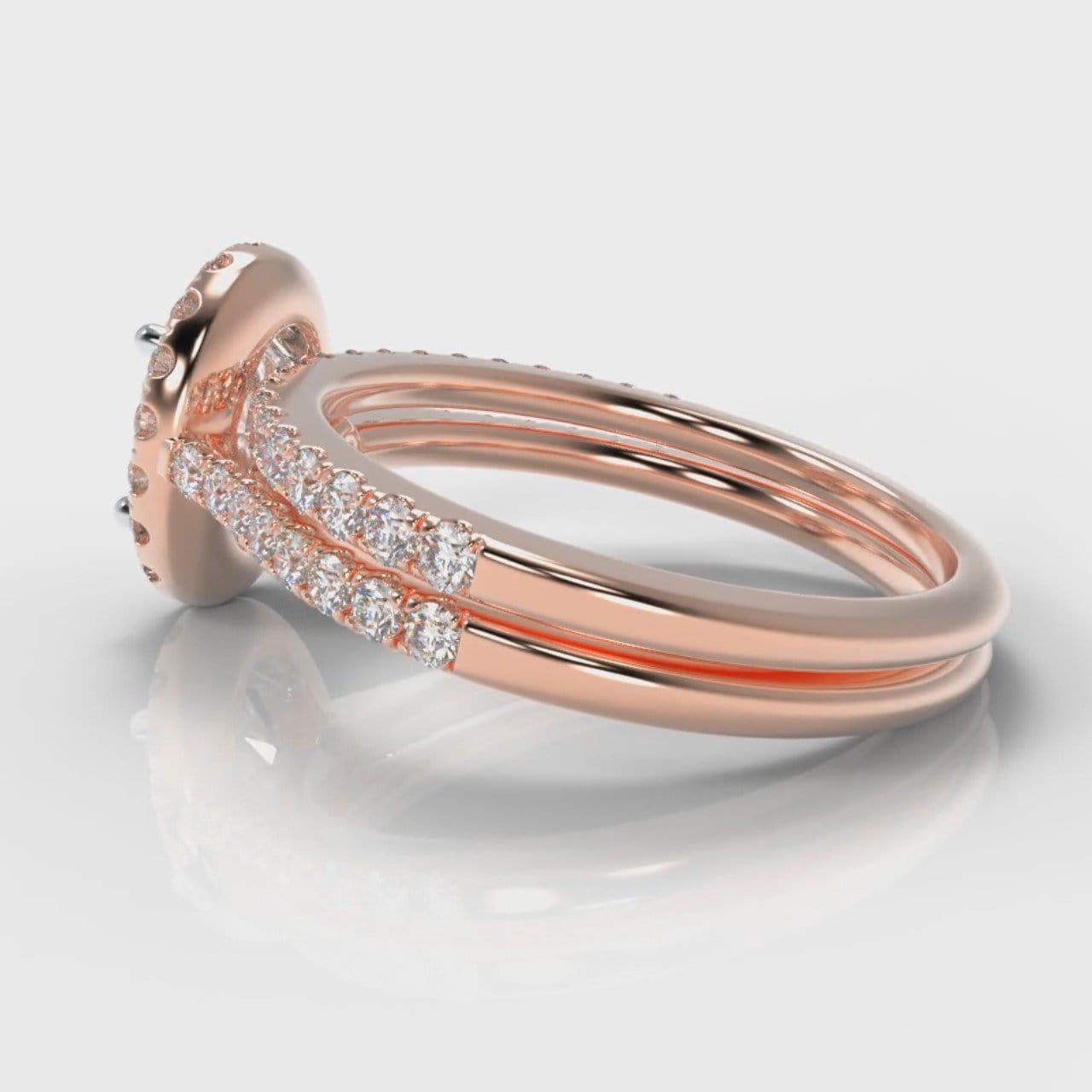 Petite Micropavé Oval Diamond Halo Bridal Set - Rose Gold