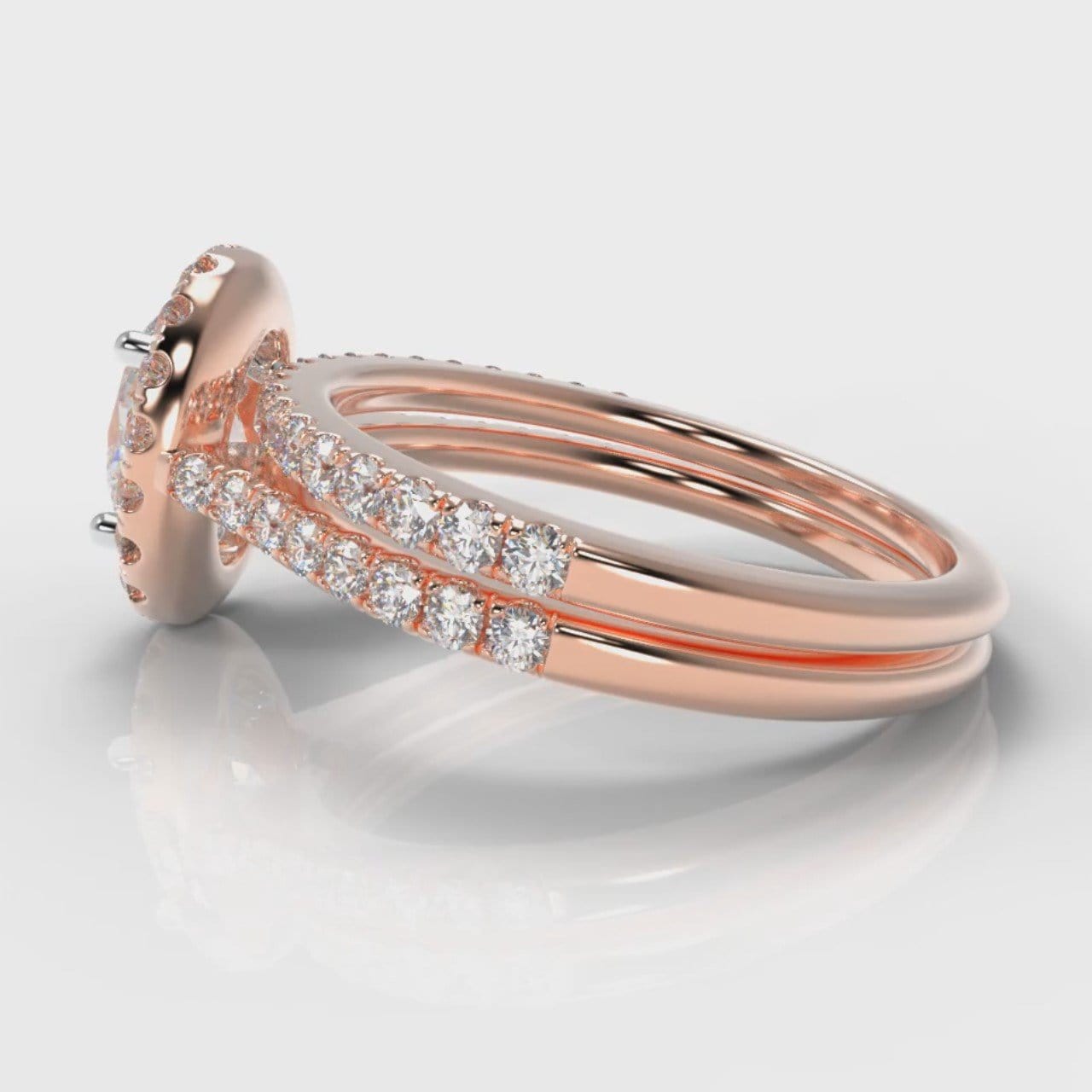 Petite Micropavé Oval Diamond Halo Bridal Set - Rose Gold
