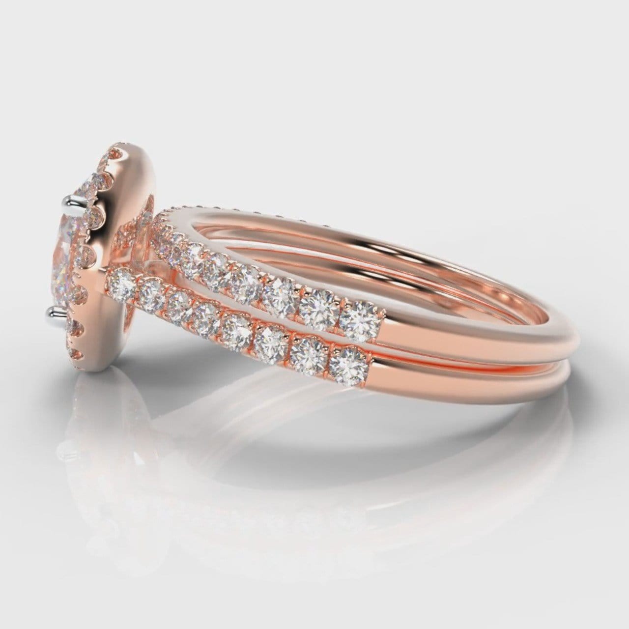 Petite Micropavé Oval Diamond Halo Bridal Set - Rose Gold