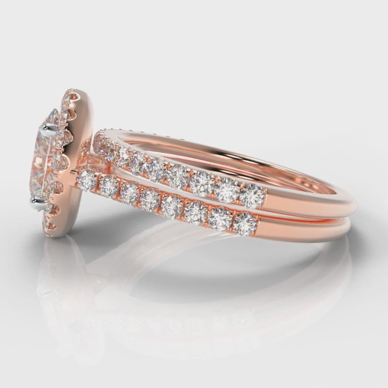 Petite Micropavé Oval Diamond Halo Bridal Set - Rose Gold